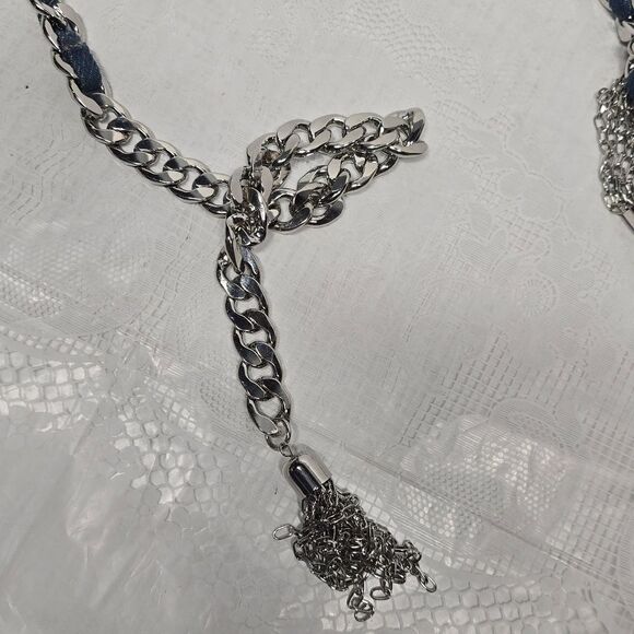 Christian Siriano C Wonder Denim Silver Chain Charms Waist Hips Boho Belt NWT main image 6